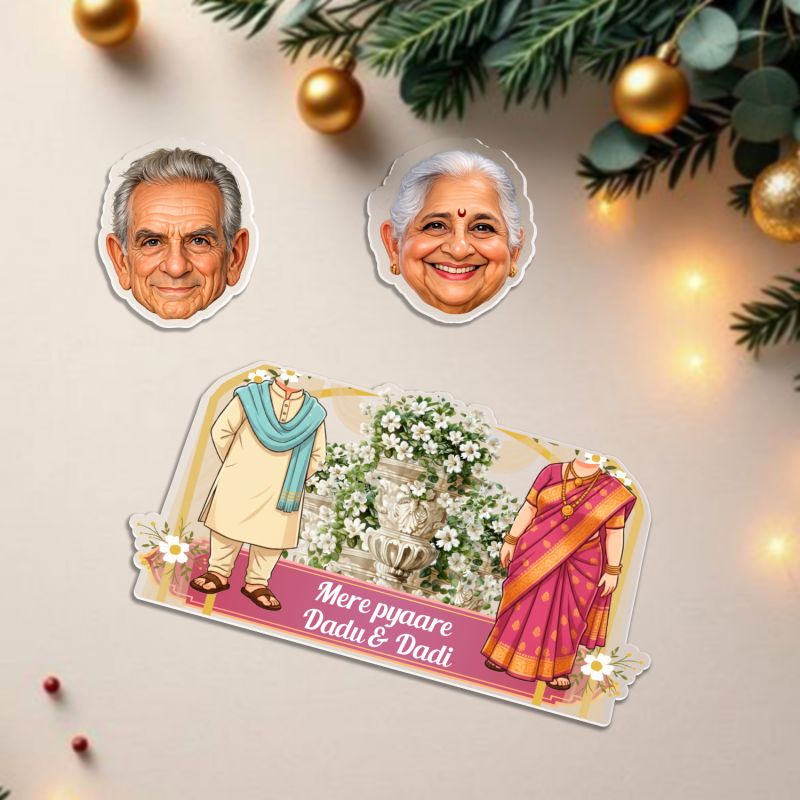 Personalized Mere Pyaare Dadu & Dadi Funny Bobblehead Caricature Battery Powered Shaking Head Gift for Grandparents Home Decor Tabletop Desk Decoration